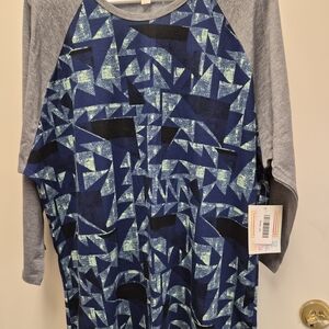LuLaRoe Women's Randy Geometric Blue and Gray Raglan Top